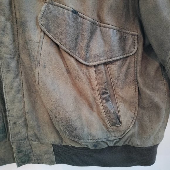 VTG Hunt Club Brown Leather Bomber Jacket Mens Size Big 48R Retro 80s Aviator - Picture 4 of 16
